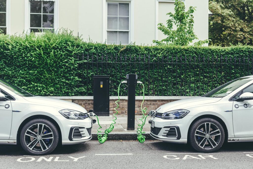 electric vehicles charging on a public charger